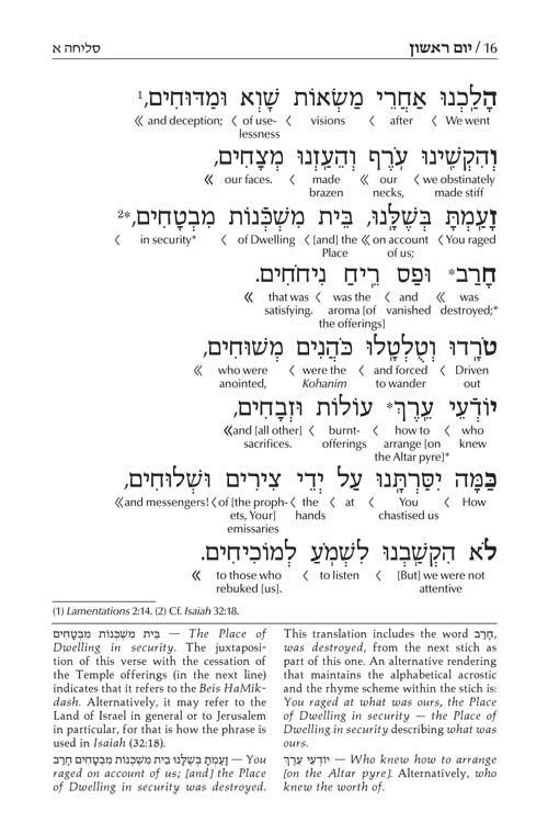 Schottenstein Interlinear Selichos for the 1st Night - Minhag Lita (Ashkenaz)