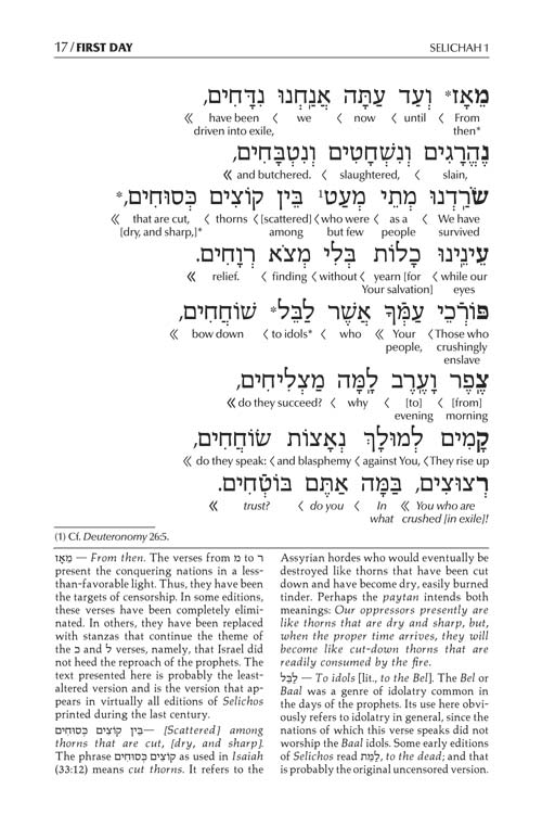 Schottenstein Interlinear Selichos for the 1st Night - Minhag Lita (Ashkenaz)