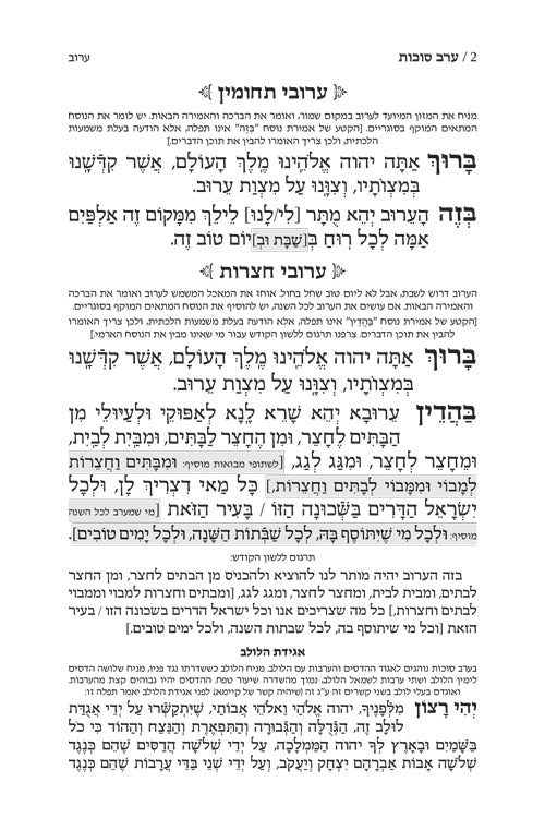 Machzor Yemei Simchah Succos Hebrew-Only Ashkenaz with Hebrew Instructions following the Customs of Eretz Yisroel