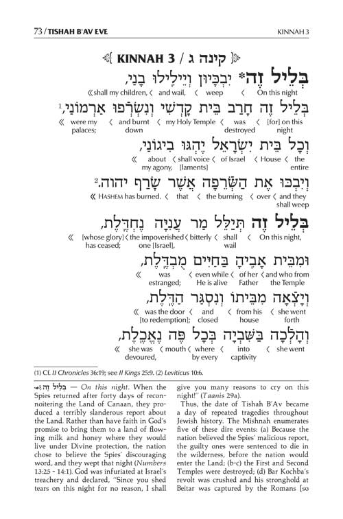 Schottenstein Edition Interlinear Kinnos / Tishah B'av Siddur - Ashkenaz